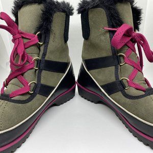 Sorel Tivoli II Suede Fur Waterproof Snow Boots Gray Pink Women  Size 8
